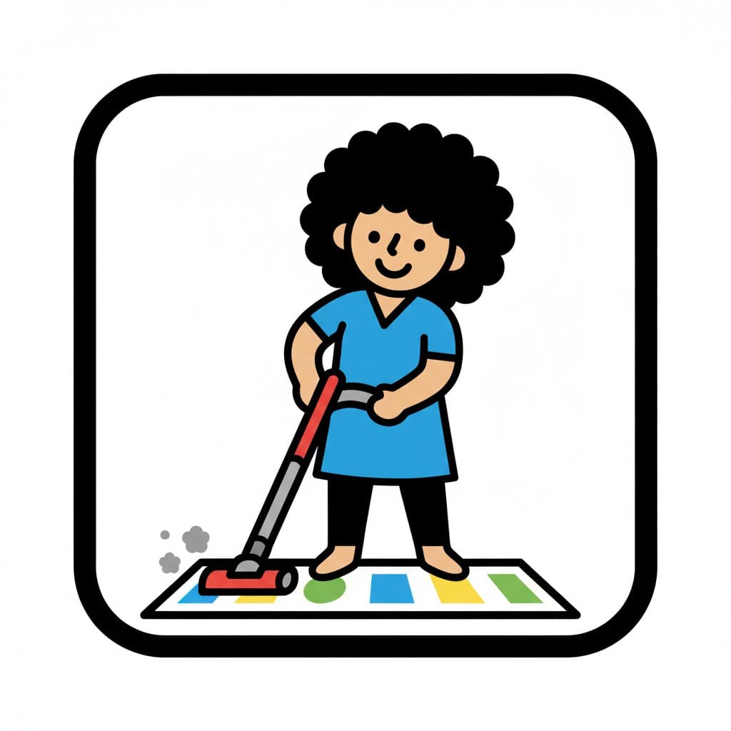 Nainen imuroi mattoa.