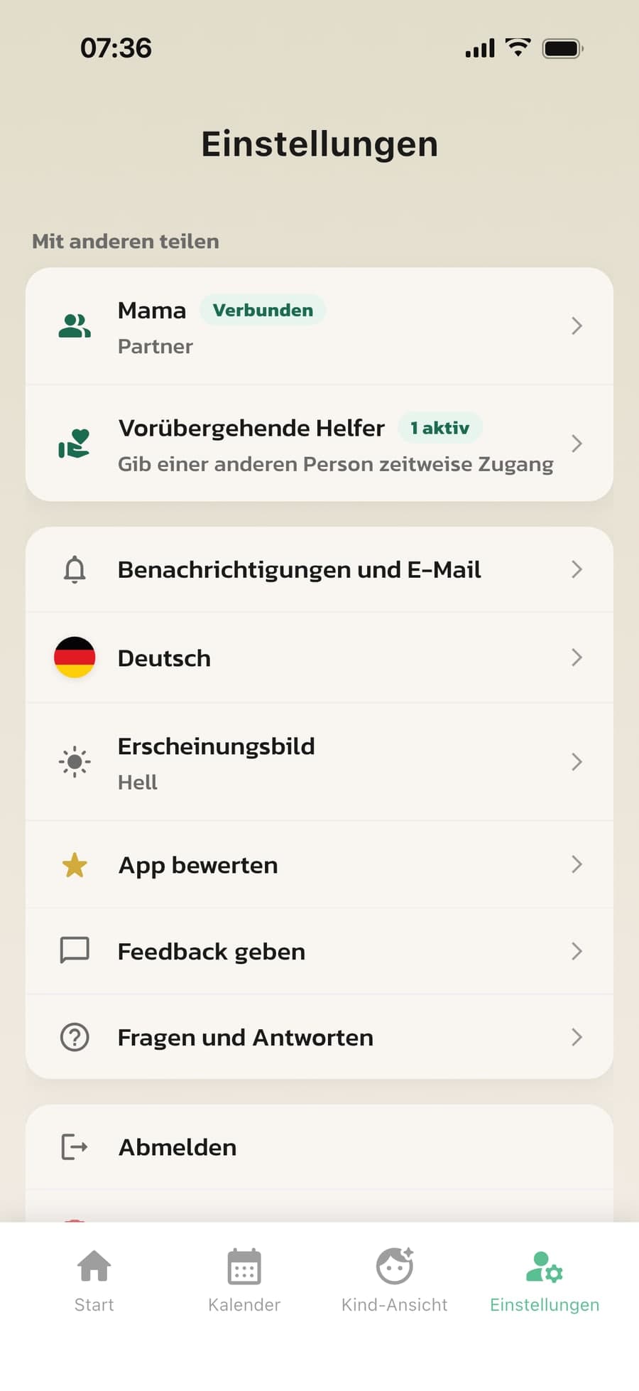 Mit anderen teilen in den Einstellungen von Routined, mit einem verbundenen Partner und einem vorübergehenden Helfer