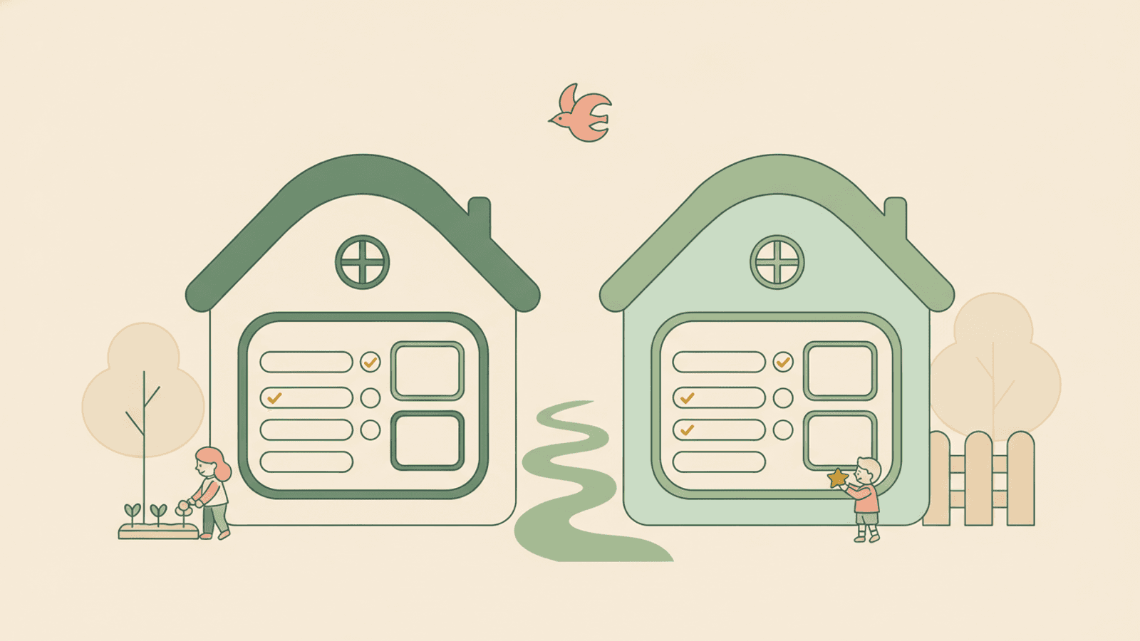 Two homes sharing the same simple routine, illustrating routines in a blended family.