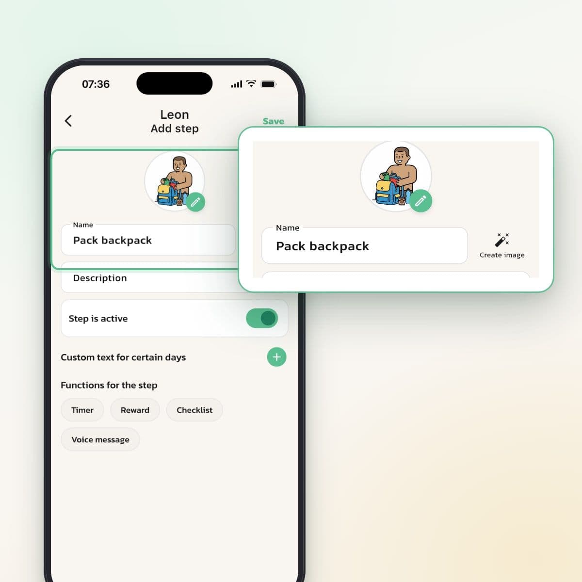 A new step in Routined with the name field and the Create image button