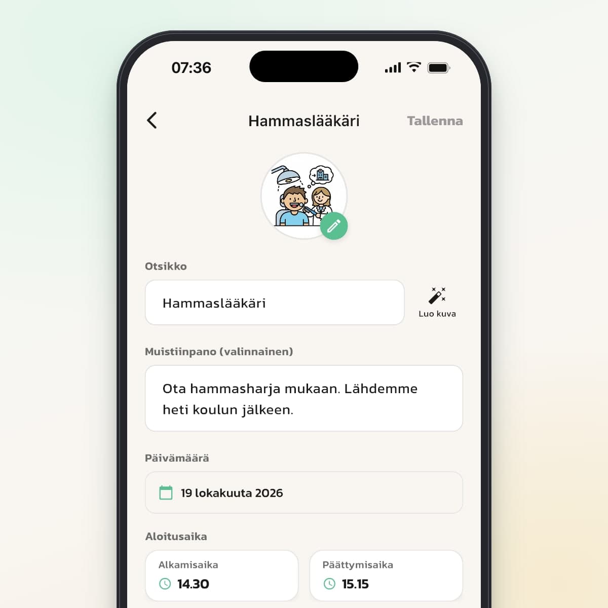 Tapahtuma Hammaslääkäri Routinedissa: kuva, muistiinpano, päivämäärä ja aika