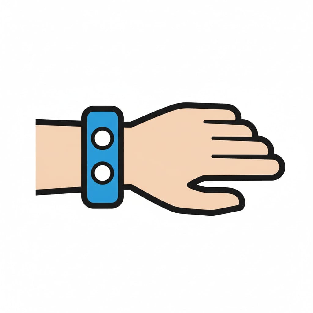Eine Hand mit einem blauen Armband um das Handgelenk.