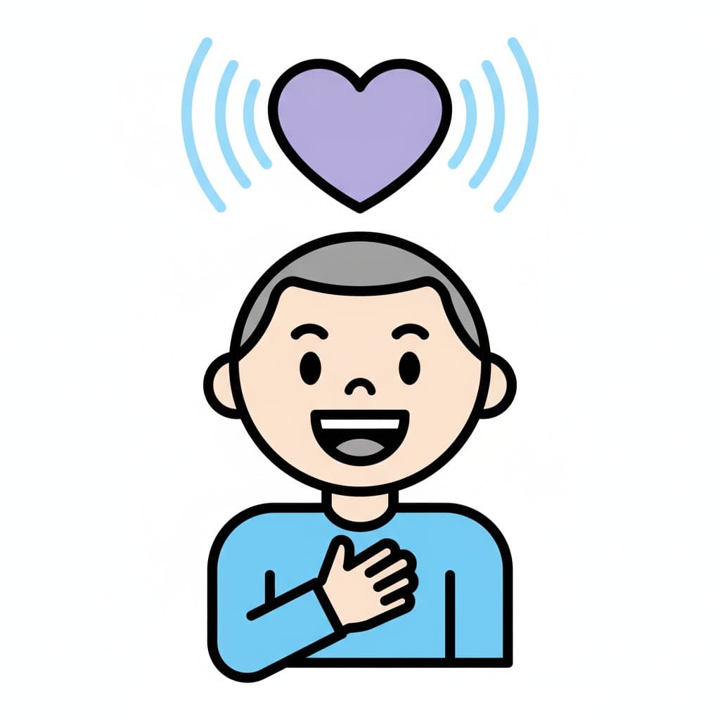 A happy child with a heart and sound waves above them.