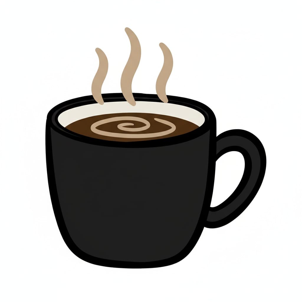 En svart kaffemugg med varmt kaffe med ånga som stiger upp.