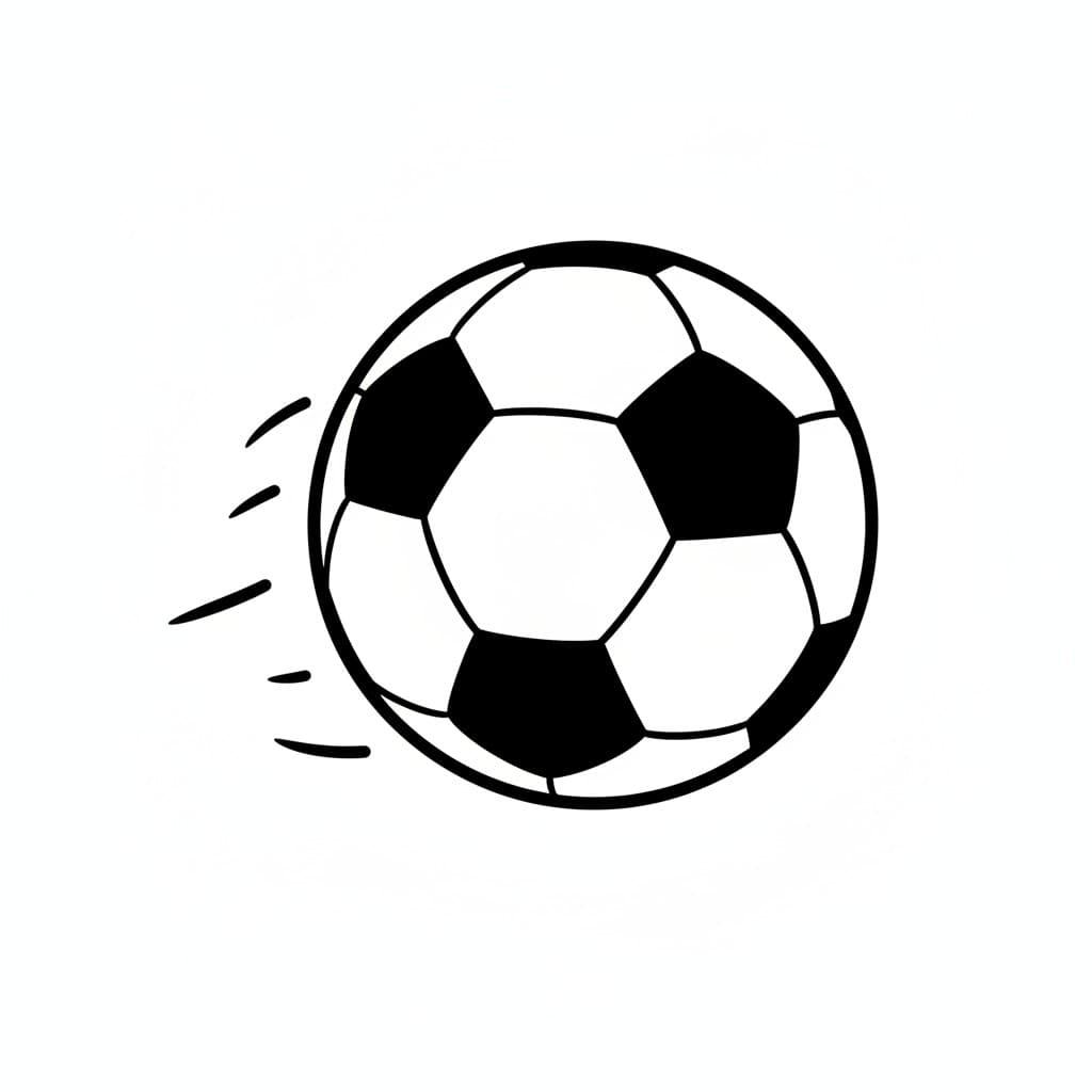 En sort og hvid fodbold med bevægelseslinjer.