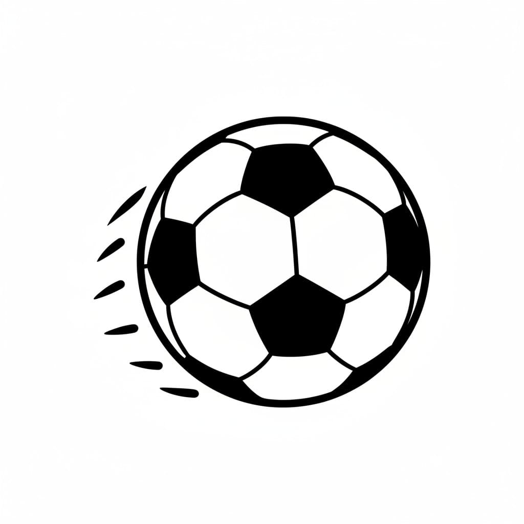Ein schwarz-weißer Fußball in Bewegung, hinter ihm sind Geschwindigkeitsstriche gezeichnet.