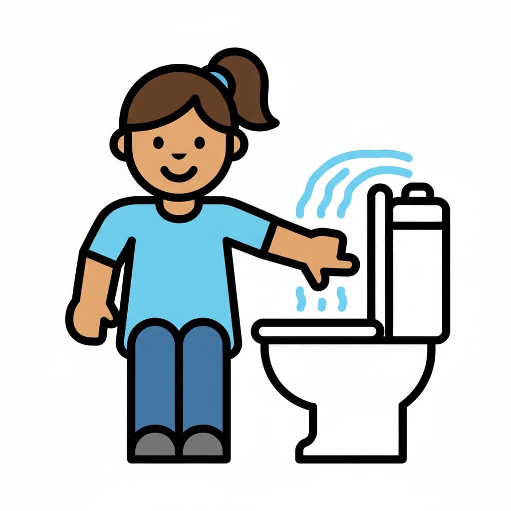 En flicka spolar toaletten.