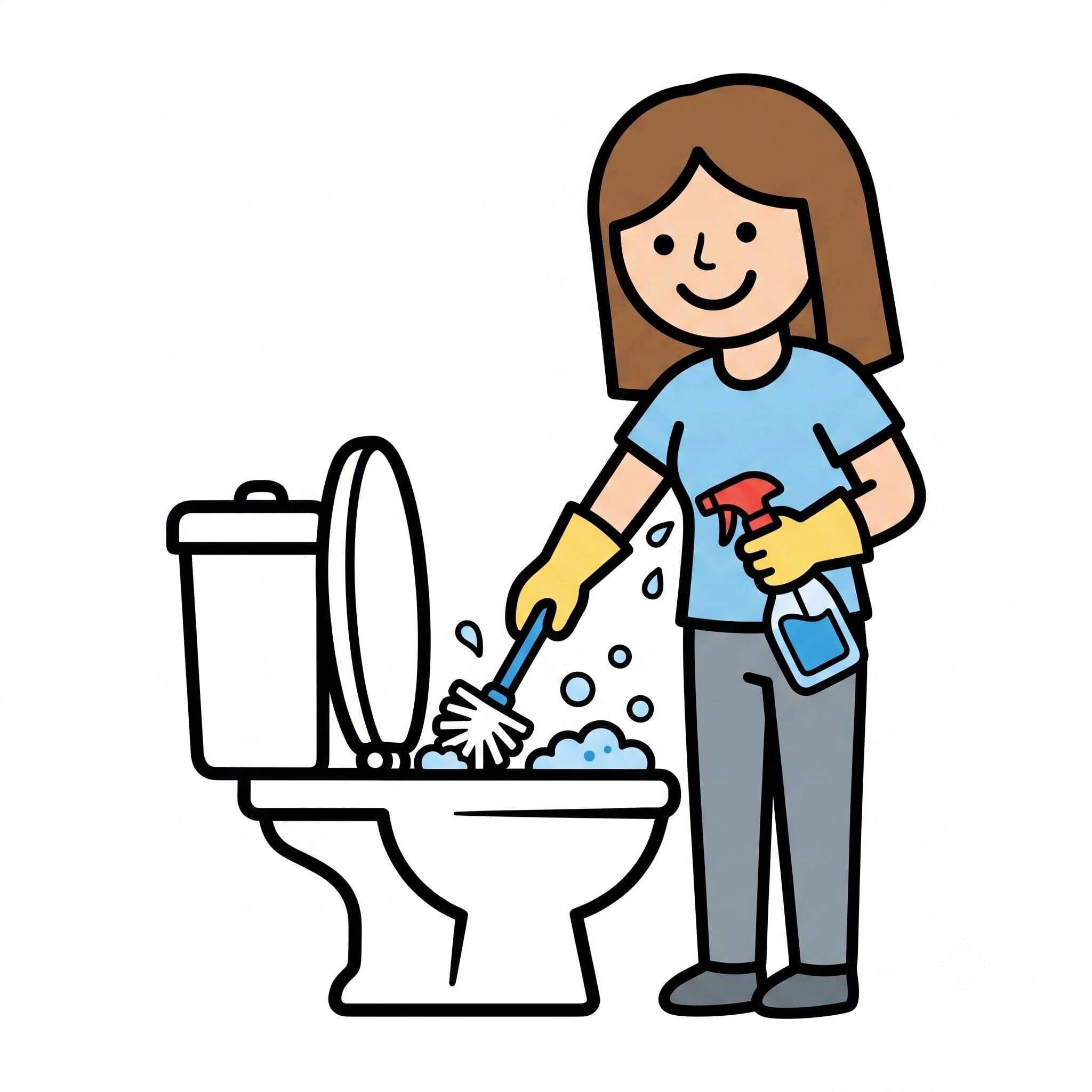 A girl sits on the toilet and washes her bottom with a wet washcloth.