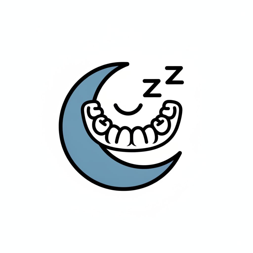 En tandskena vilar i en blå halvmåne som sover, med bokstäverna zzz bredvid.