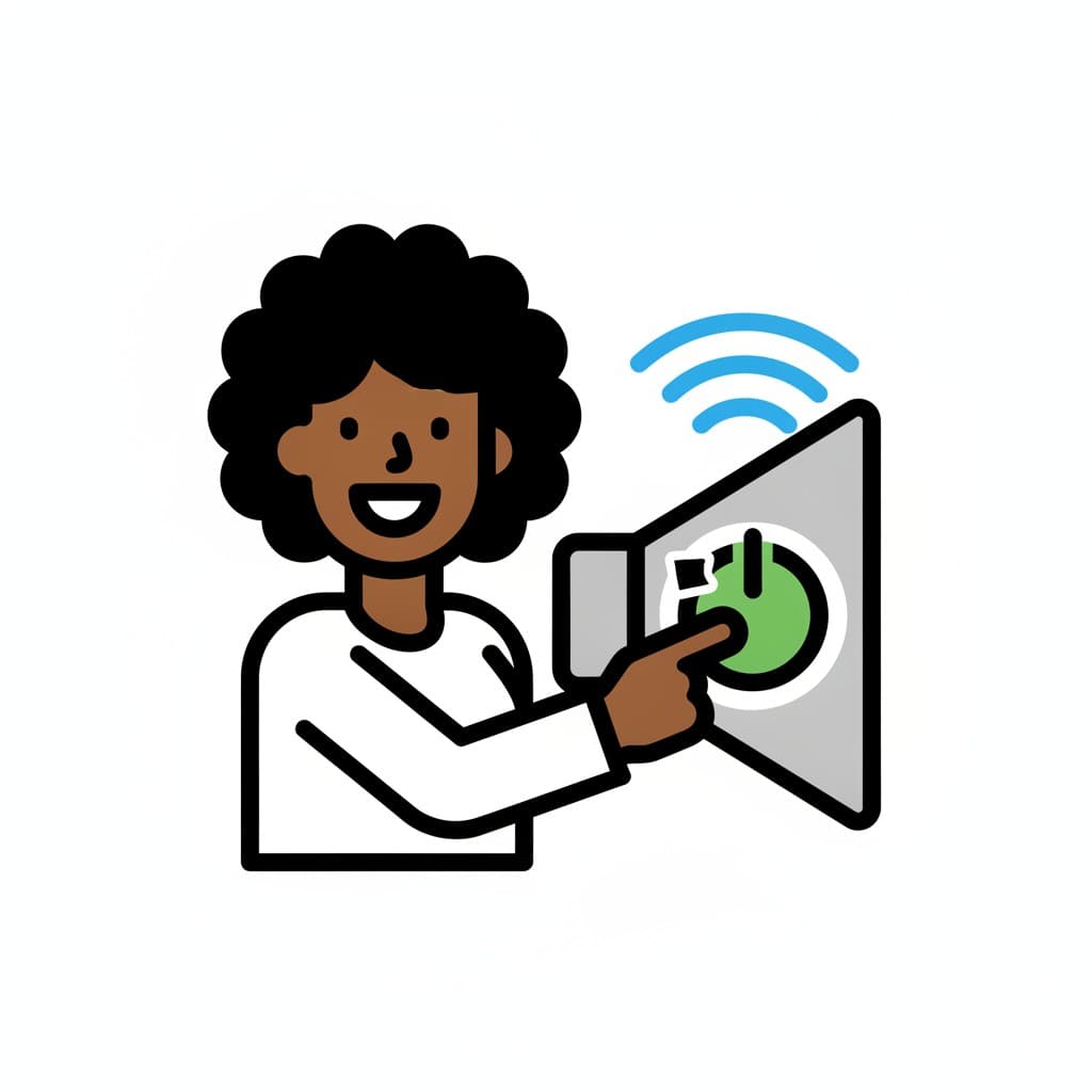 A person presses a button to turn on the sound from a speaker.