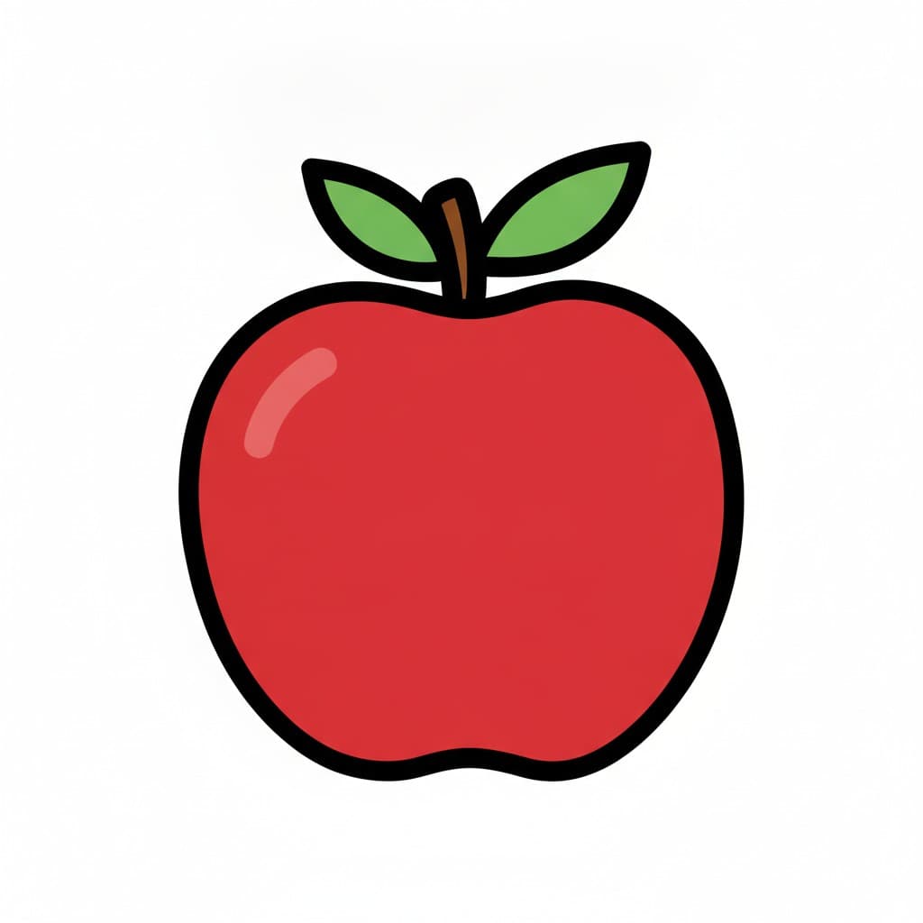 Ett rött äpple med grönt blad.