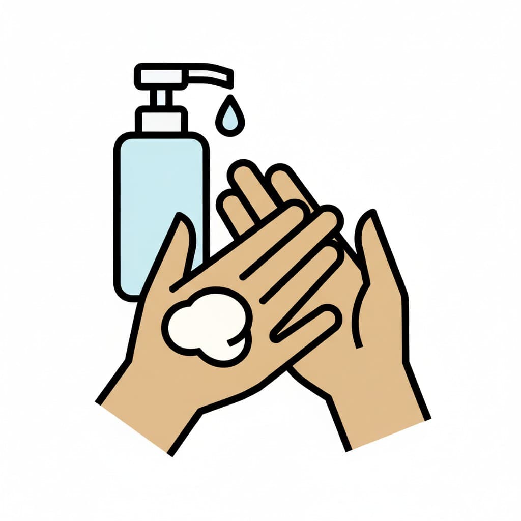 Two hands rub a blob of cream together while a pump bottle stands beside them.