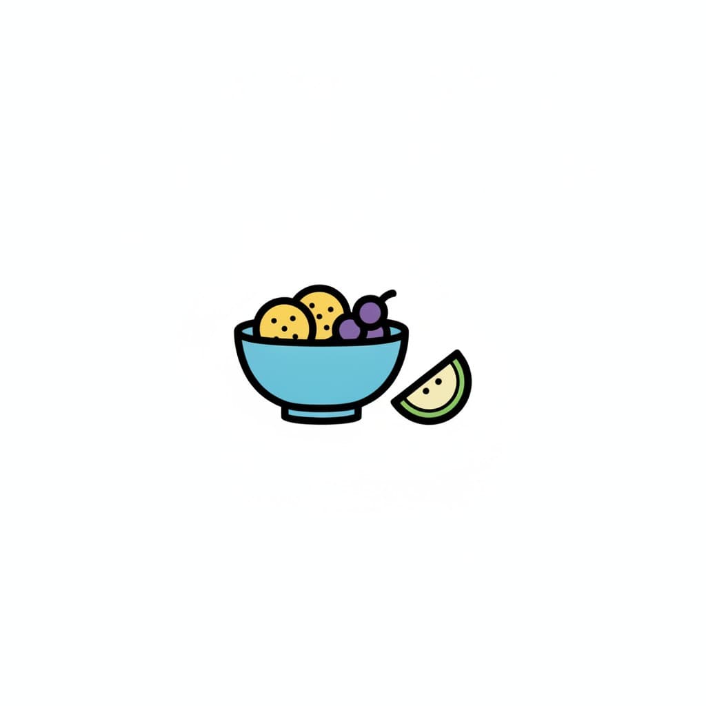 A bowl of berries and biscuits sits next to a slice of apple.