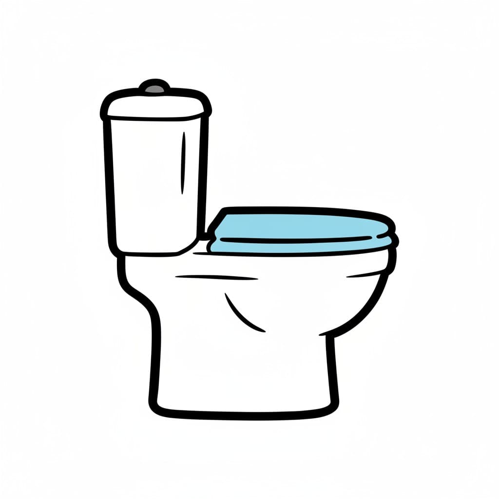 En vit toalett med en ljusblå sits.