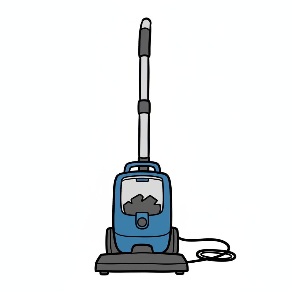 An illustration of a vacuum cleaner with a cord.
