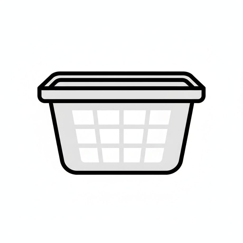 En tom hvid plastvasketøjskurv med huller i siderne.