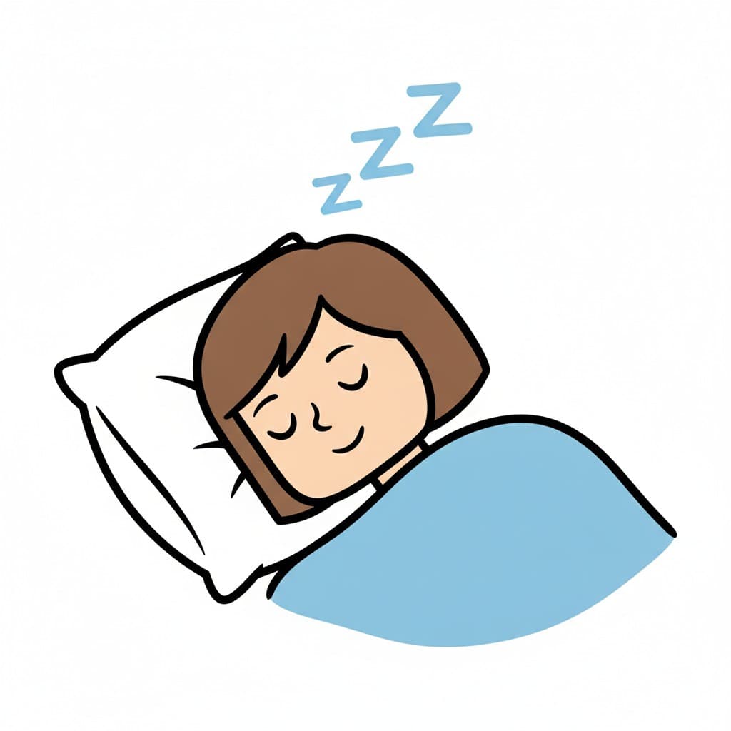 En kvinne sover med hodet på en hvit pute under en blå dyne, og bokstavene Zzz svever over henne.