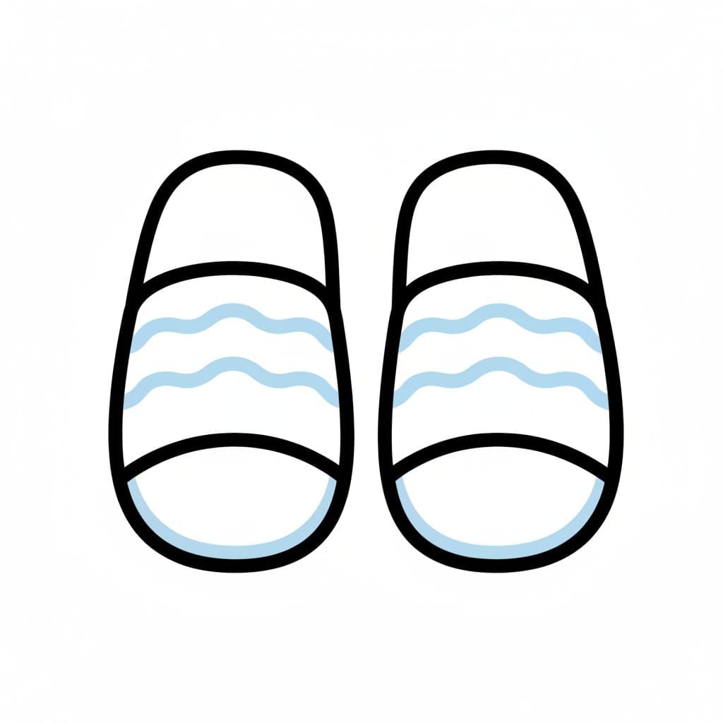Een tekening van een paar lichtblauwe met witte badslippers.