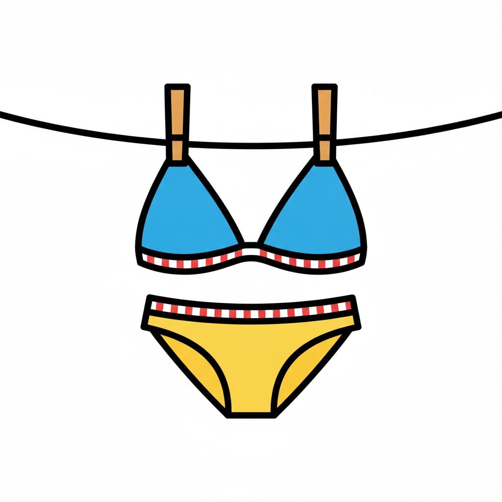 Bikinit roikkuvat pyykkinarulla.