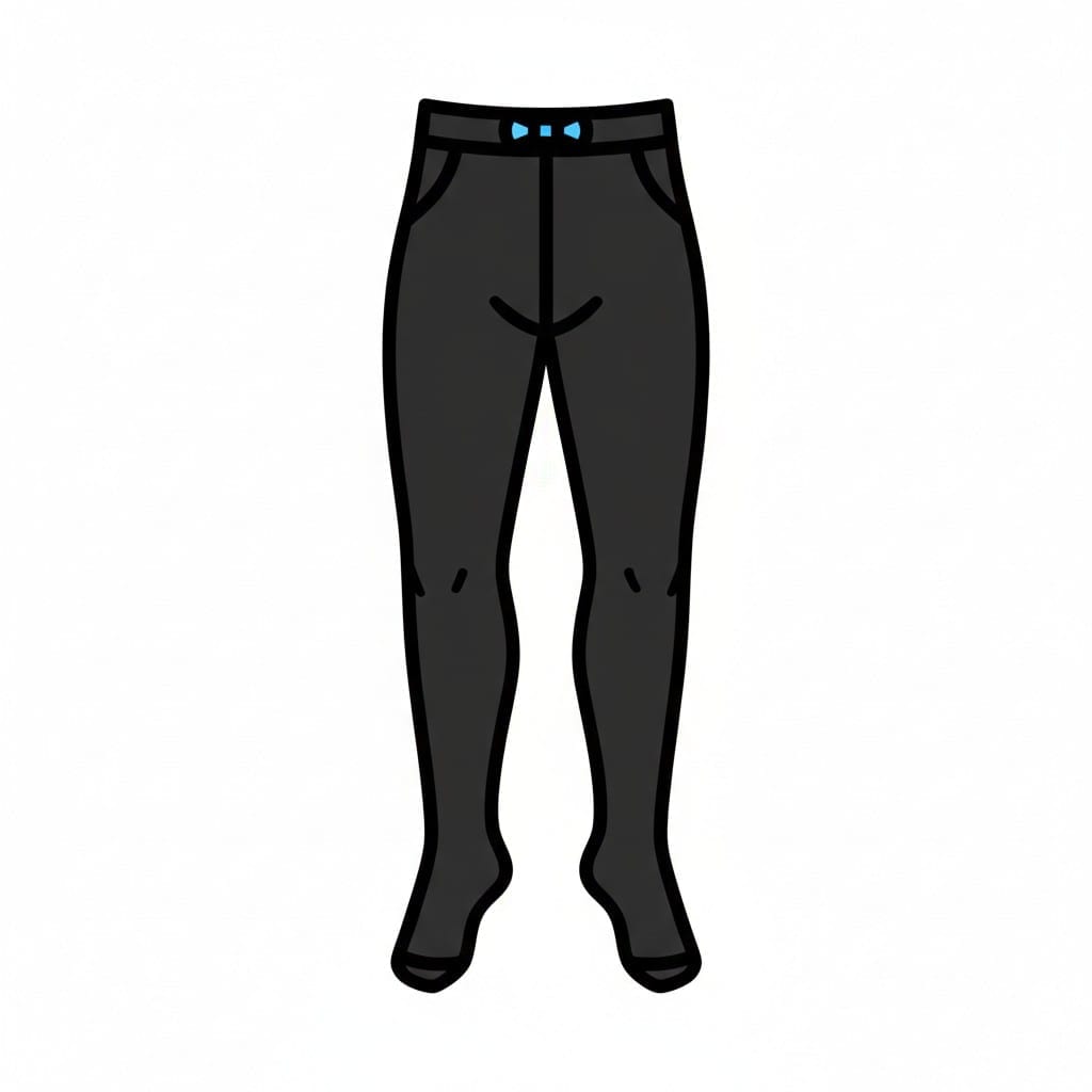 Een zwarte maillot of legging met een klein blauw strikje bij de tailleband.