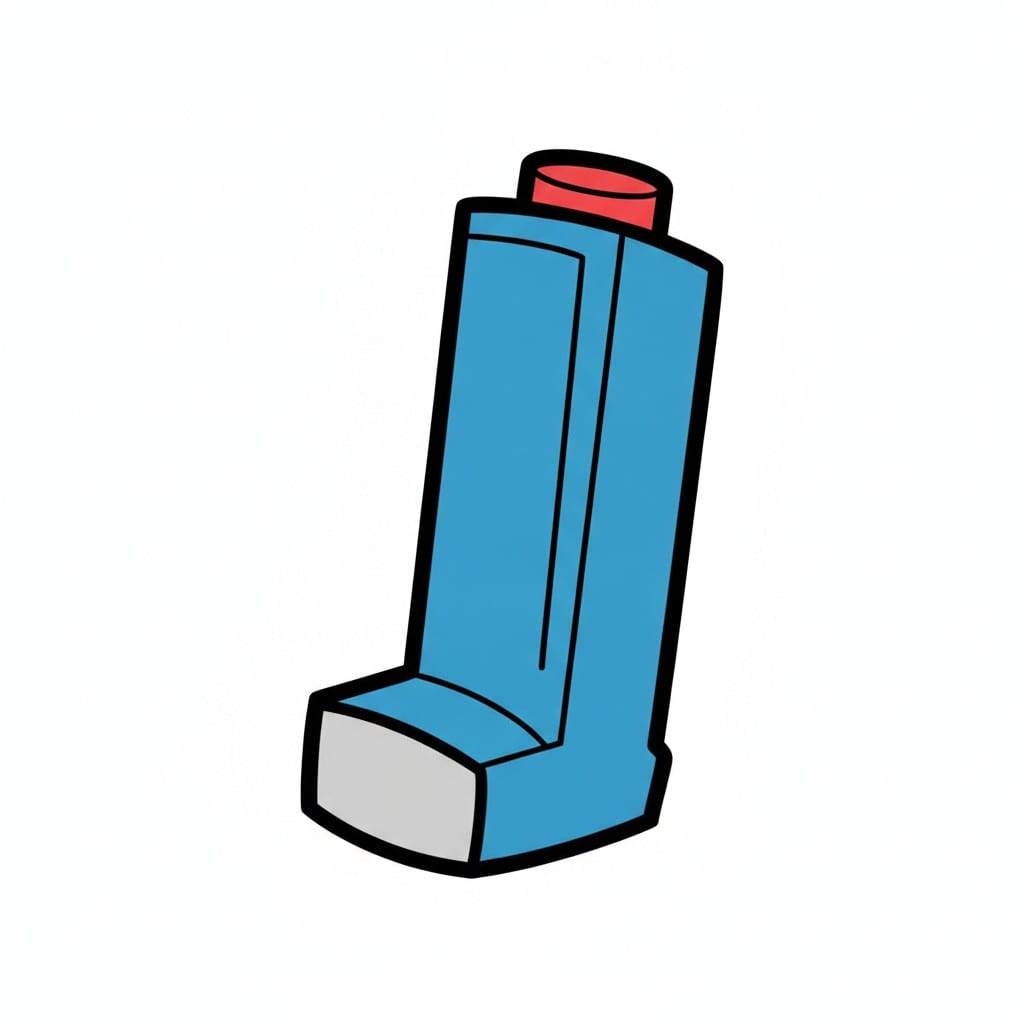 Een blauwe astma-inhalator met een rood mondstukkapje.