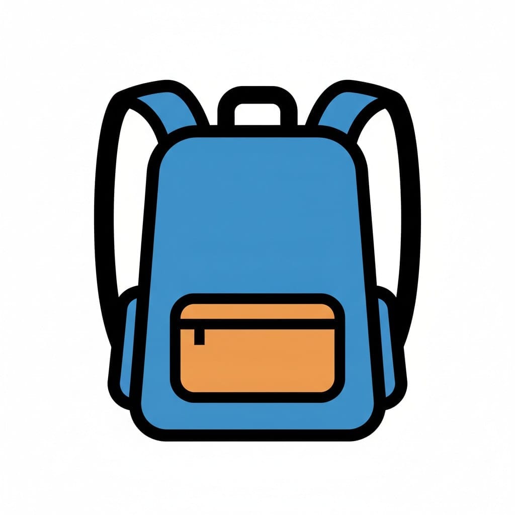 A blue backpack with shoulder straps, a carry handle and an orange zip pocket on the front.
