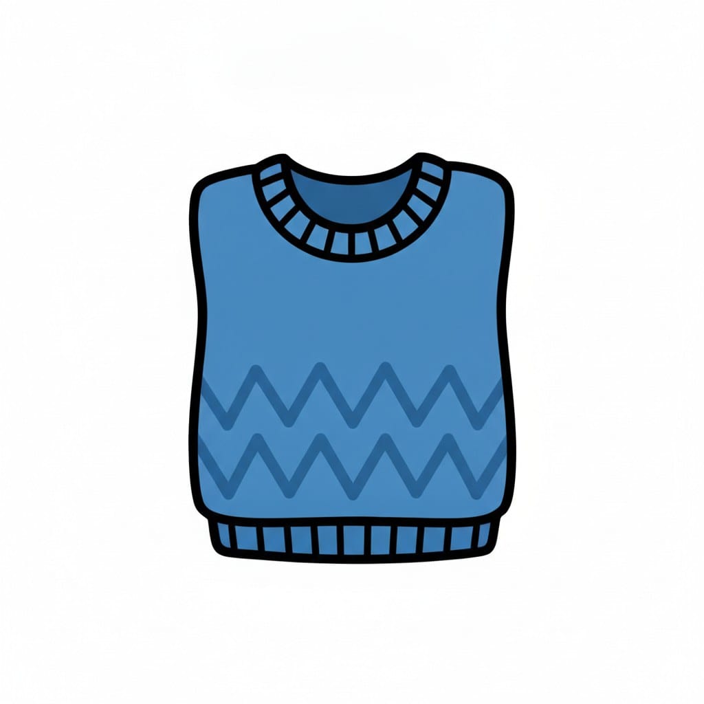 Een blauwe gebreide spencer met een zigzagpatroon.