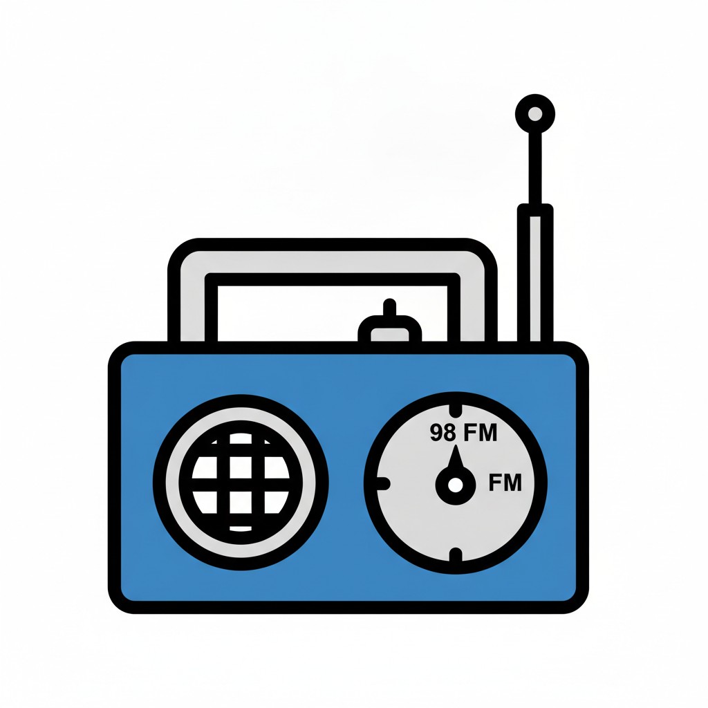 Ein blaues Radio mit Antenne.