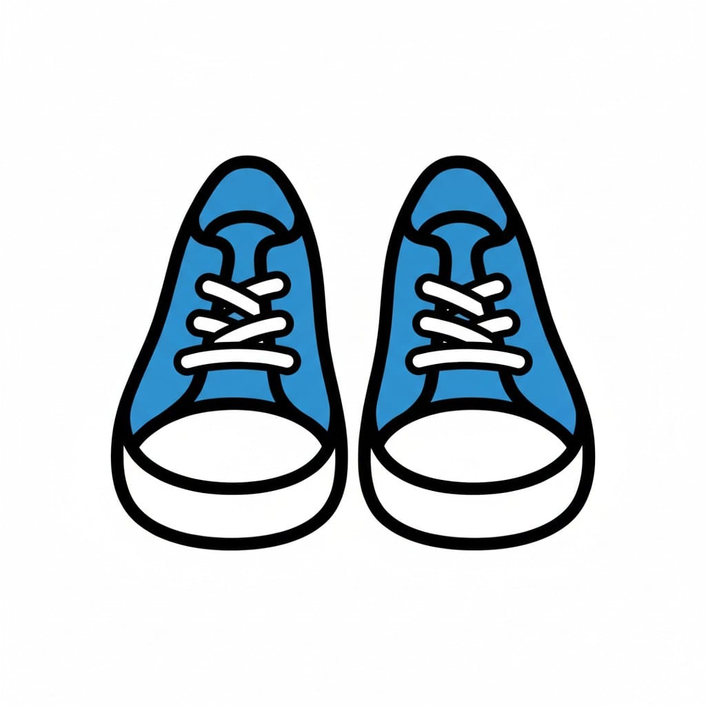 Een paar blauwe schoenen met witte veters en witte zolen.