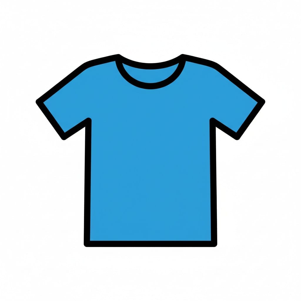 Een tekening van een blauw T-shirt.