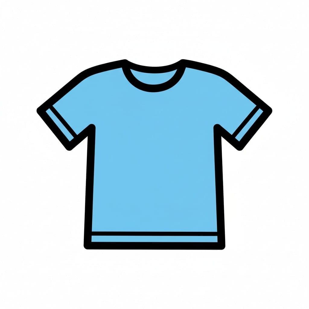 Een tekening van een lichtblauw T-shirt.