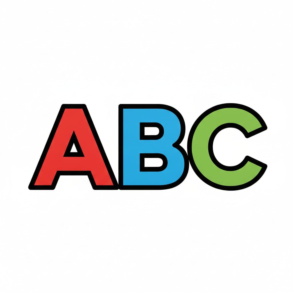 The letters A, B and C in a bold style in red, blue and green.