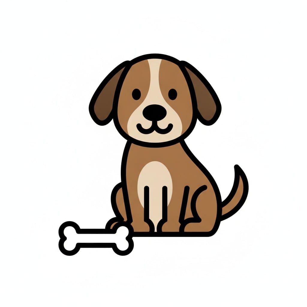 Een bruine puppy zit naast een bot.
