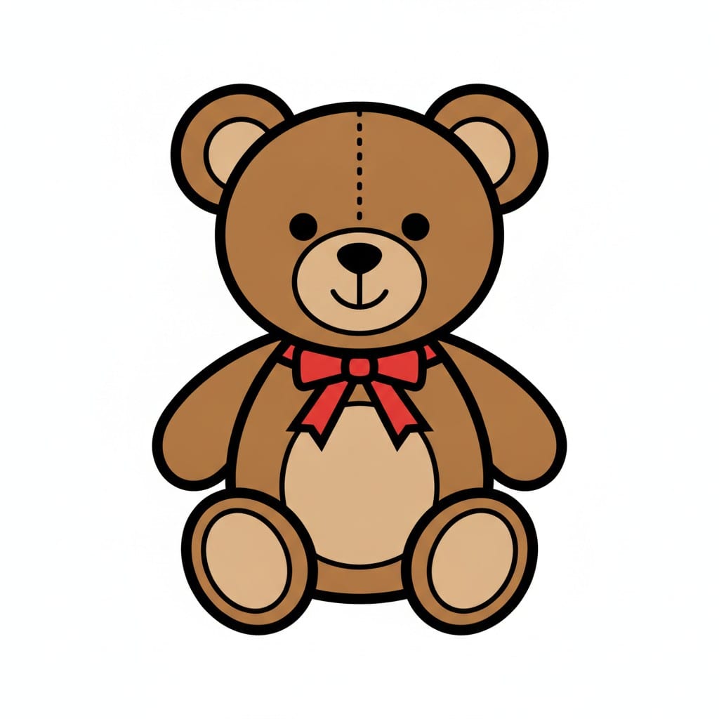 En brun bamse med rød sløyfe.