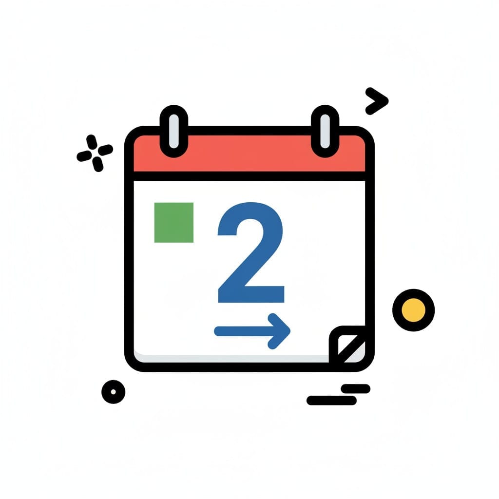 A calendar icon showing the number 2 and an arrow pointing forward.