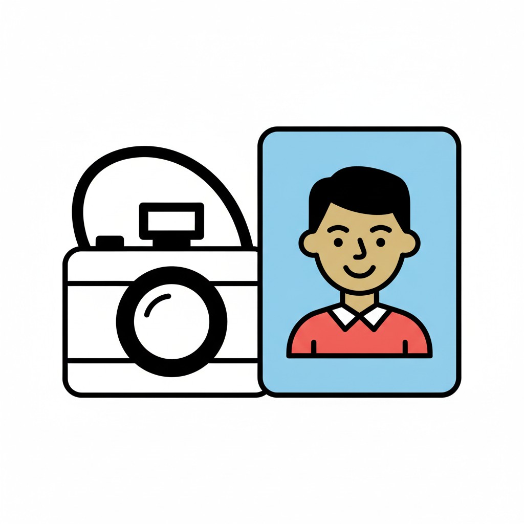 A camera beside a portrait photo of a child.
