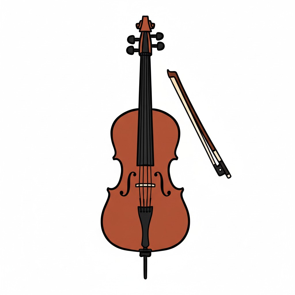 En cello med en bue ved siden af.