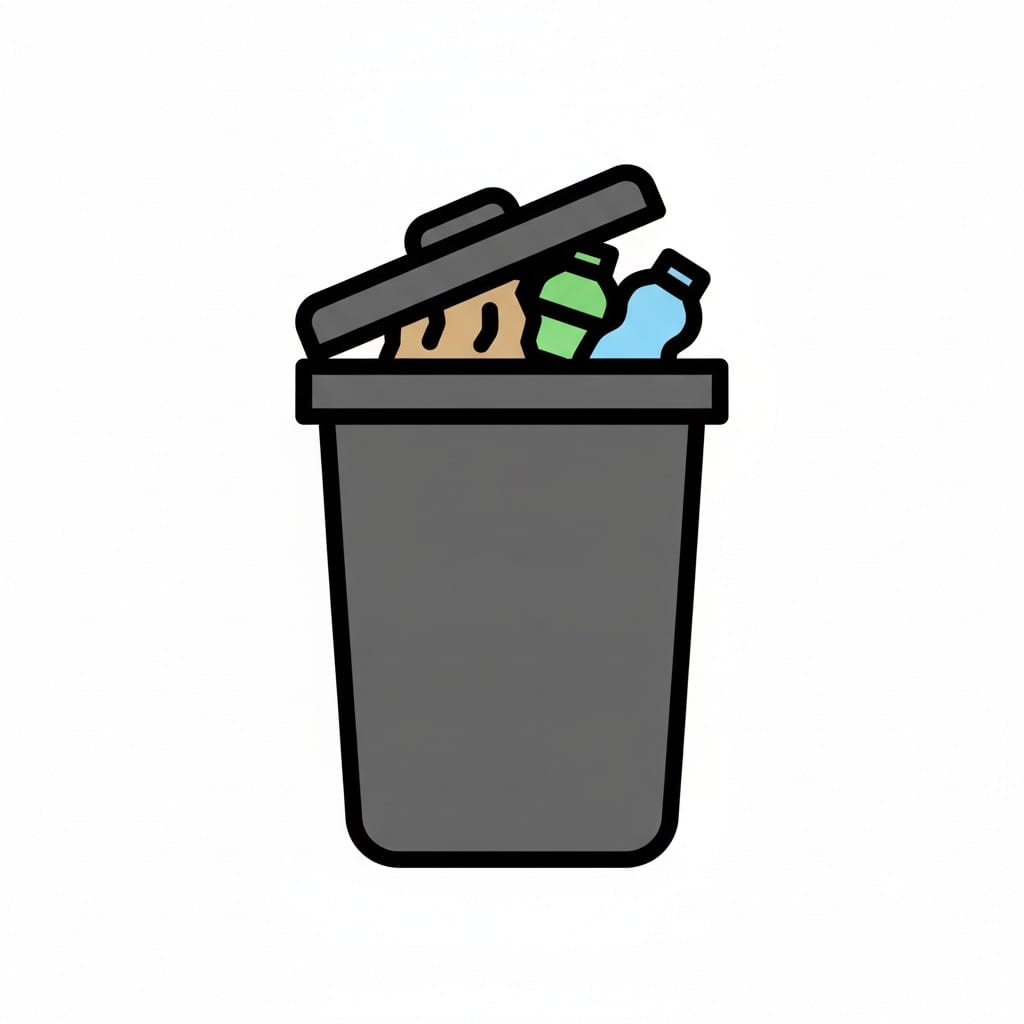 A dark grey bin so full the lid will not close.