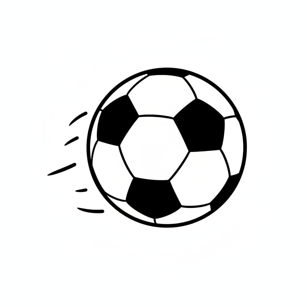 Een zwart met witte voetbal met bewegingslijnen.