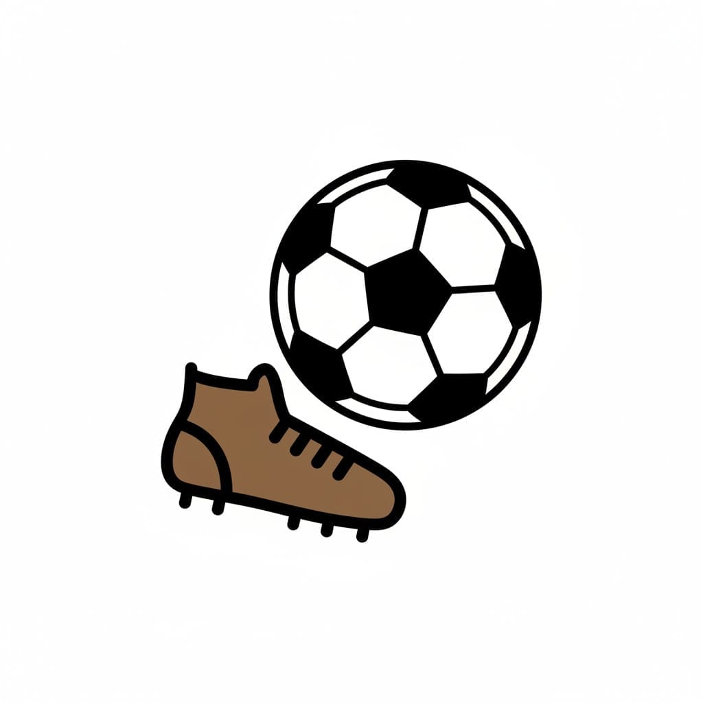 Een tekening van een voetbal en een voetbalschoen.