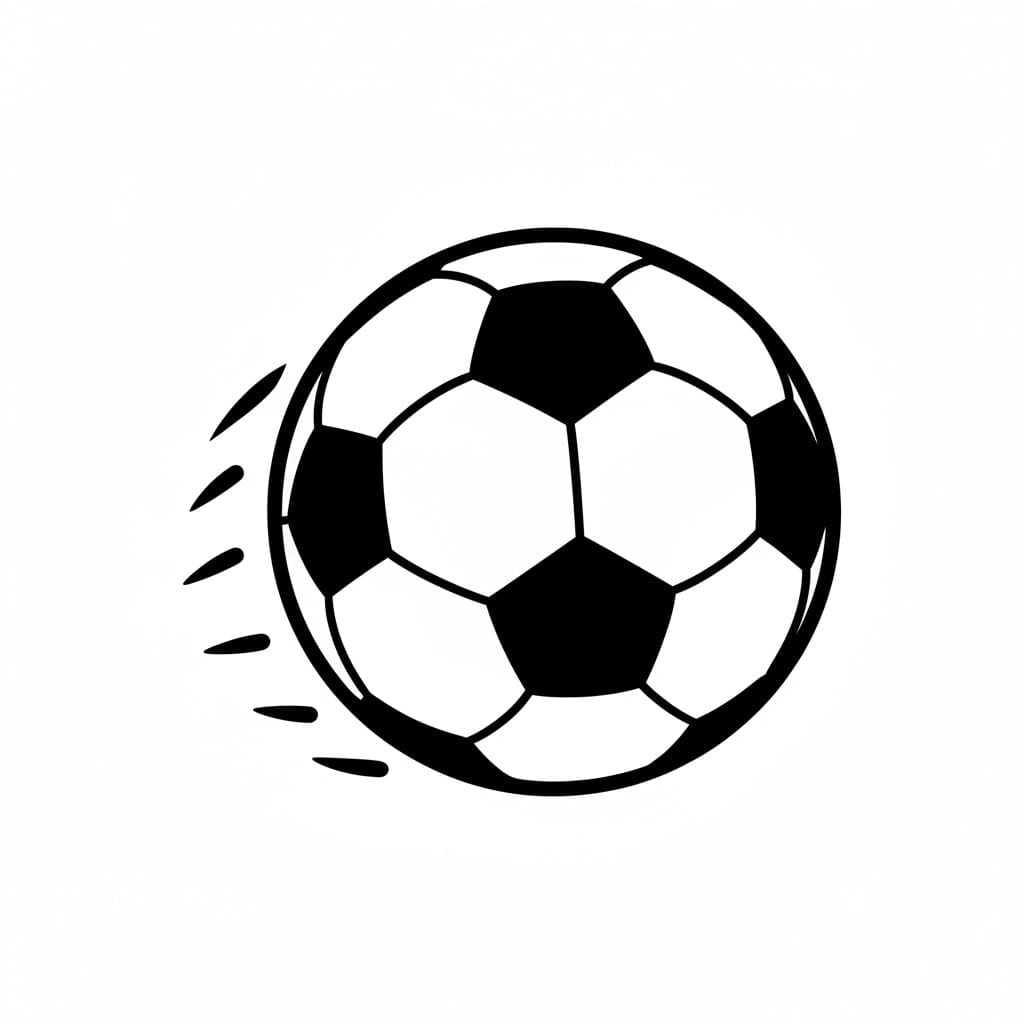 Een zwart met witte voetbal in beweging met snelheidslijnen erachter.