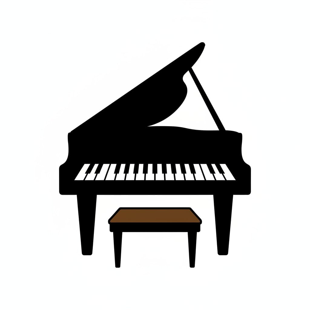 Een piano met een bankje ervoor.