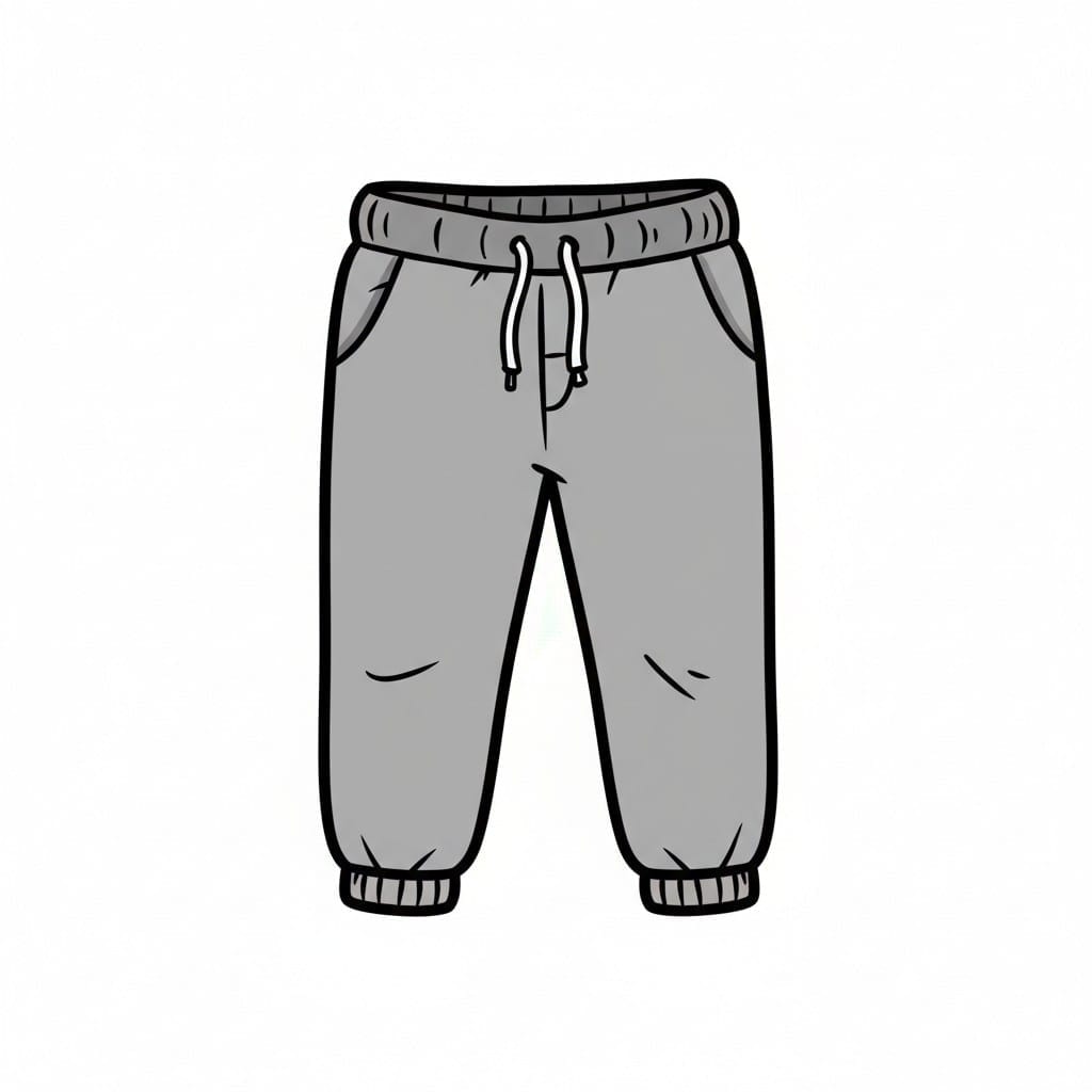 Een grijze joggingbroek met een koordje.