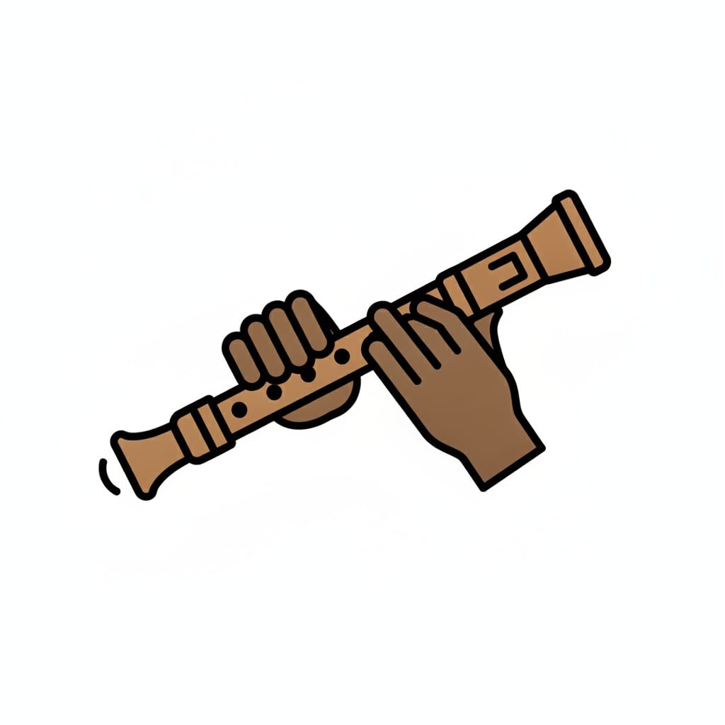 Zwei Hände halten eine Blockflöte aus Holz.
