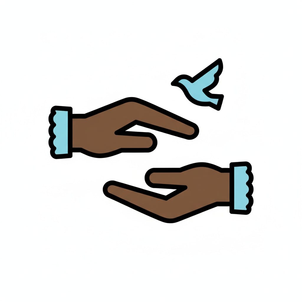 Two open hands releasing a small bird that flies away freely.