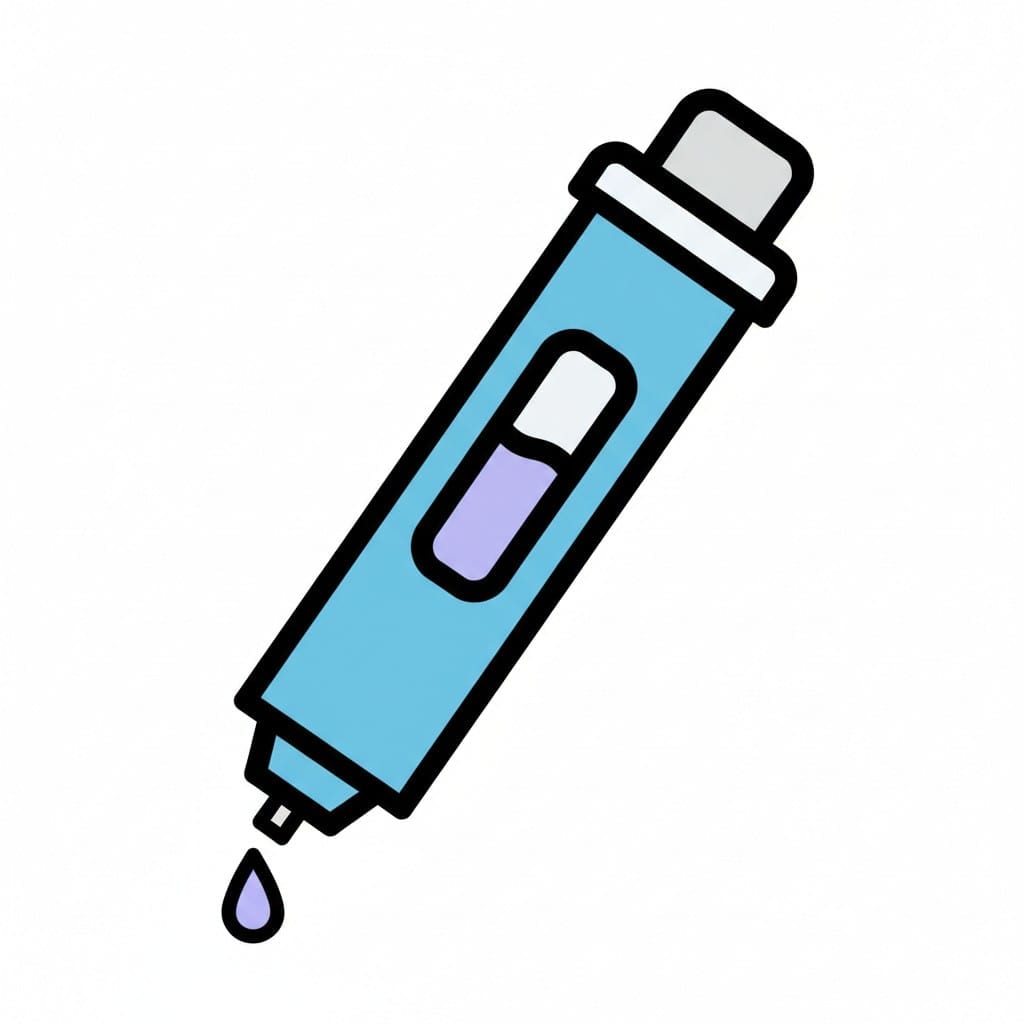 Een blauwe insulinepen met een druppel.