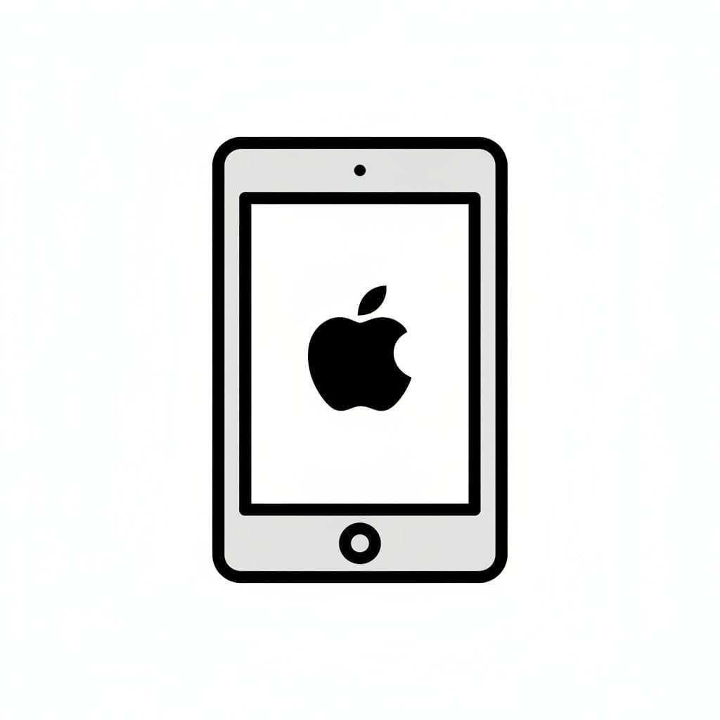 An iPad with the Apple logo on its white screen.