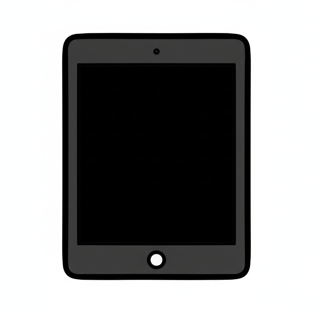 An iPad with a black screen.