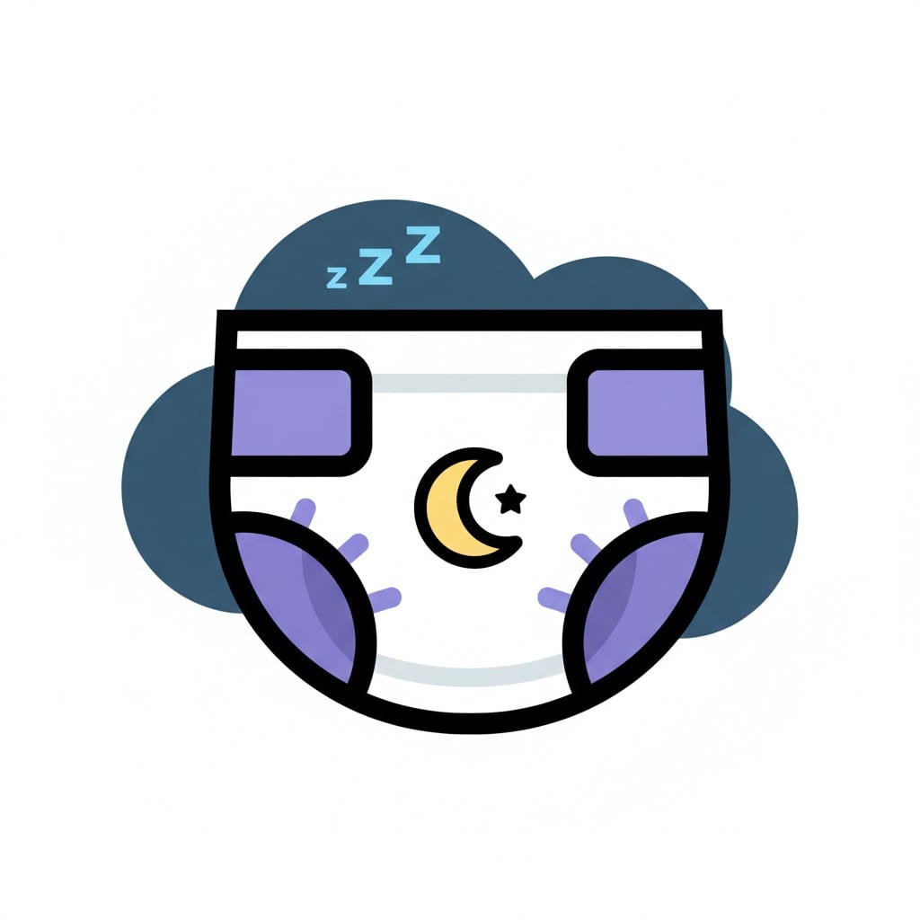 Een luierpictogram met een maan, een ster en 'zzz'-symbolen, dat een nachtluier aangeeft.