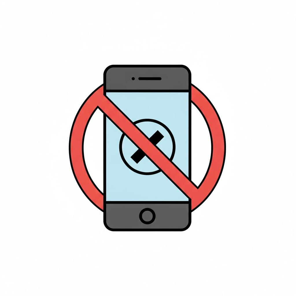 Een mobiele telefoon met een rood verbodsteken erover.